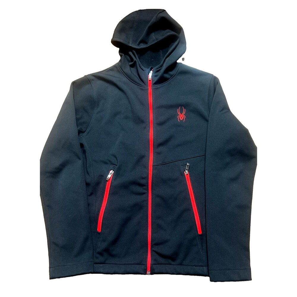 Spyder Men's Size S Full Zip Hoodie Jacket Black Red Logo Zip Pocket Outdoor